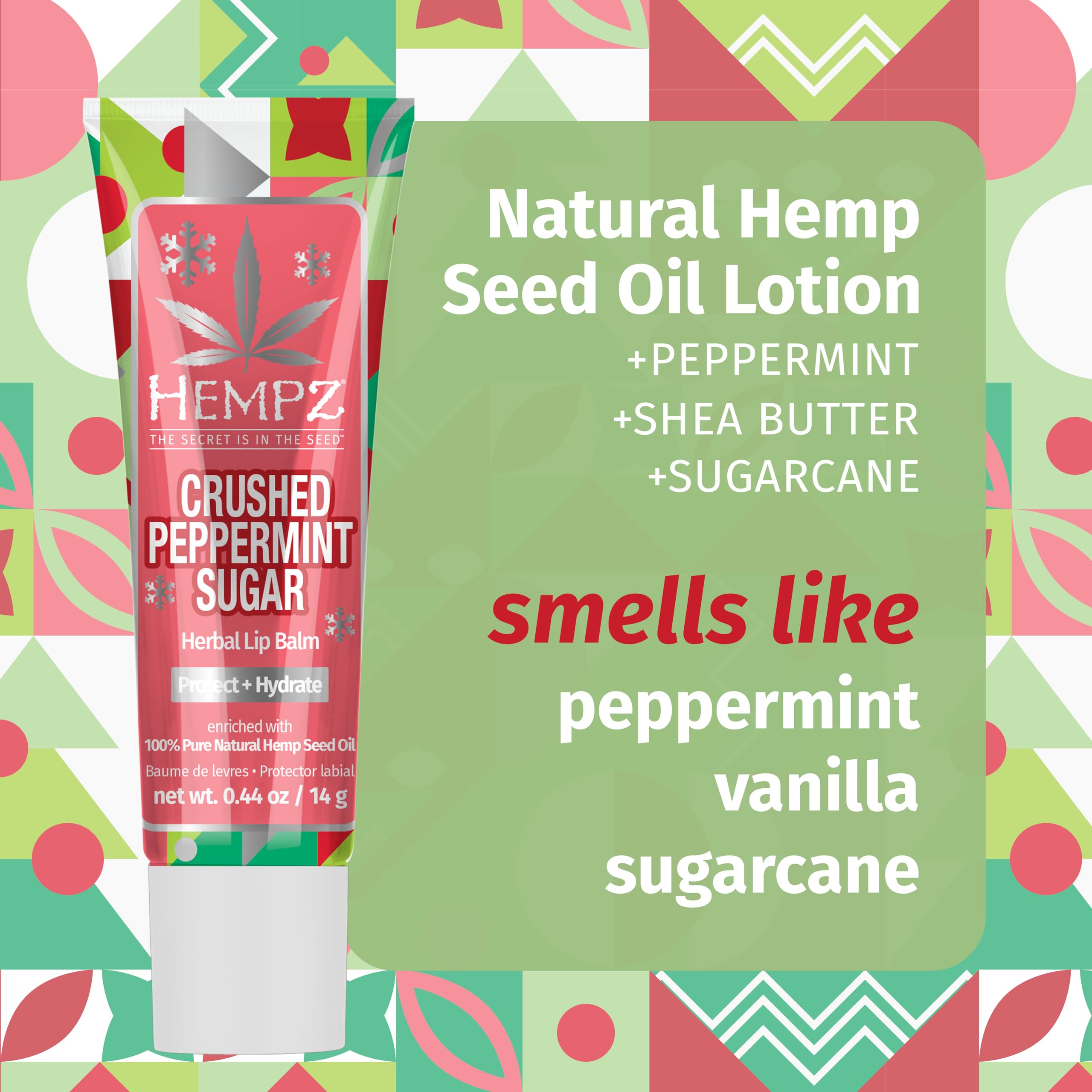 Hempz Crushed Peppermint Sugar Gift Set , Body Lotion and Lip Balm, for Men & Women